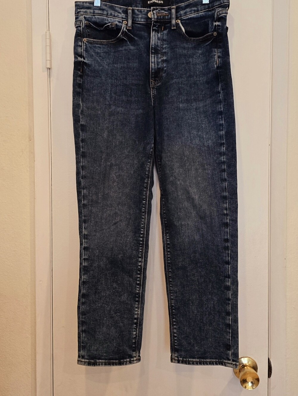 Express Womens Straight Moms Jeans in Indigo With Slight Distress